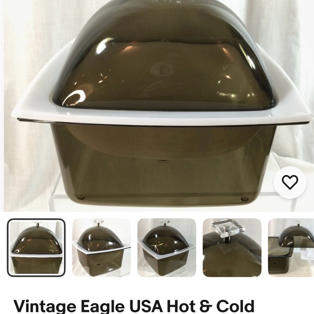 Vintage Eagle USA Hot & Cold Server, 3 Piece, Clear Brown & White Service Bowl